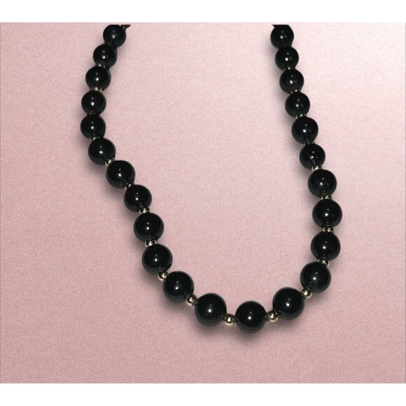 Vintage Black Beaded Necklace With Gold-Tone Accents & Clasp - Picture 5 of 5